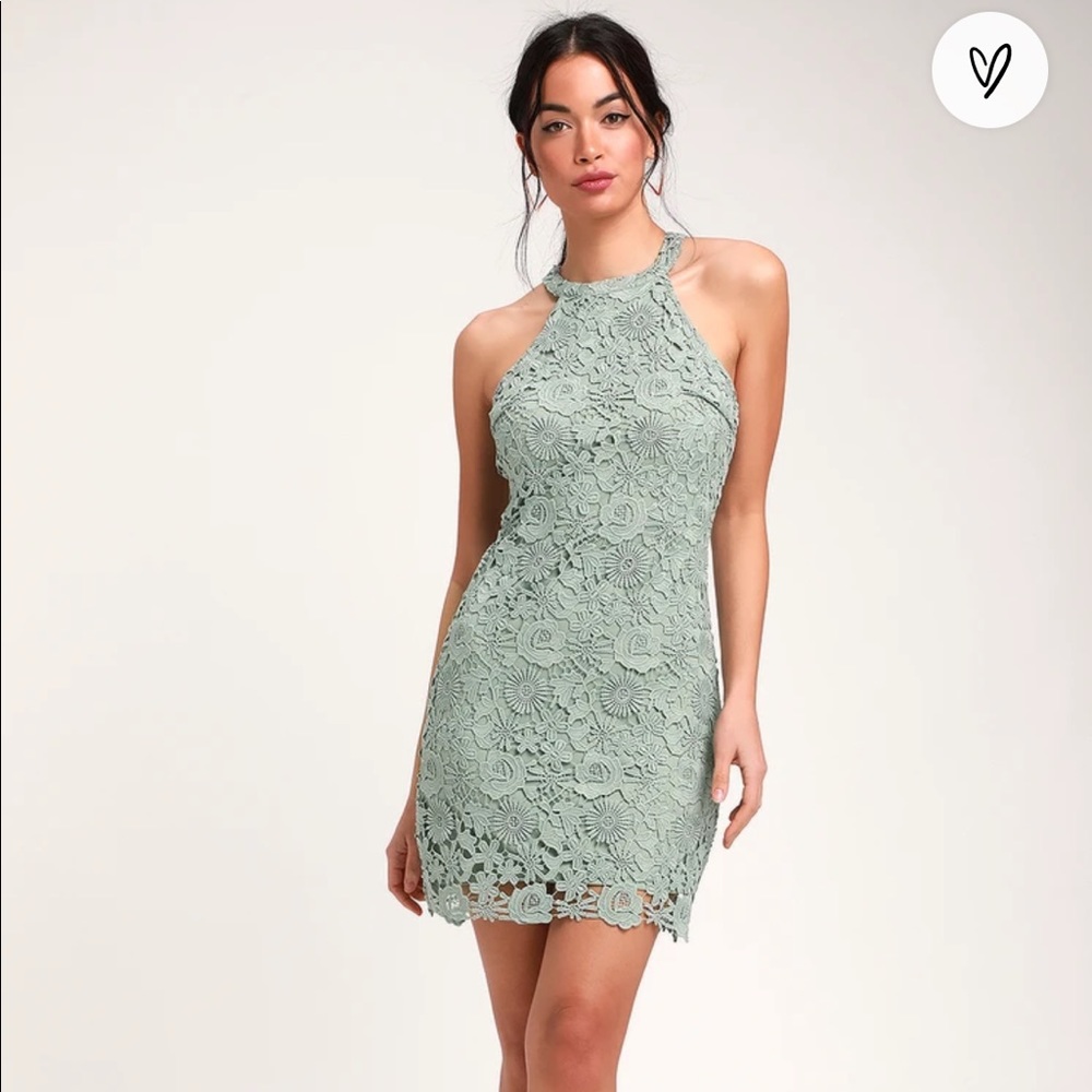 Love Poem Sage Green Lace Mini Dress XS